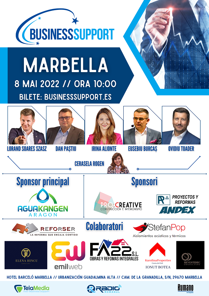 Dacă ai o afacere acest eveniment este pentru tine - În această duminică participă la Business Support Marbella-afis