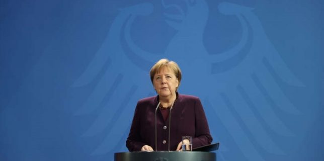 German Chancellor Angela Merkel gives a statement in Berlin