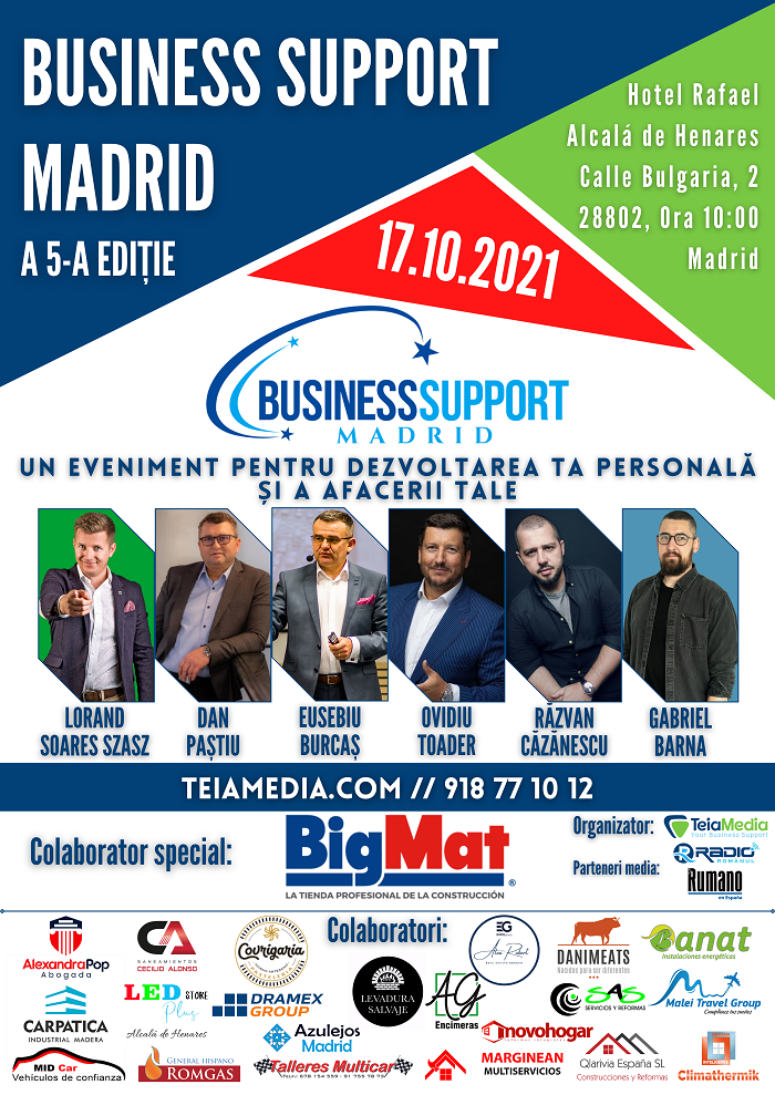 EVENIMENT 17 octombrie 2021 ora 10-00 BUSINESS SUPPORT MADRID - A 5-A EDIȚIE-afis colaboratori
