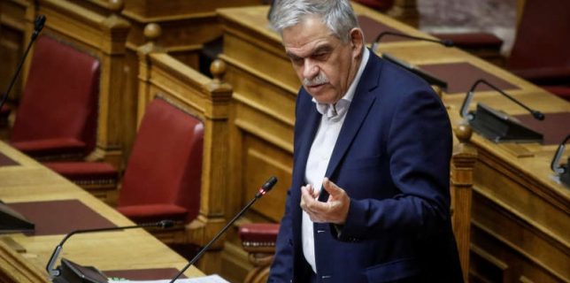 Civil Protection Minister Nikos Toskas, delivers a speech during a parliament session in Athens