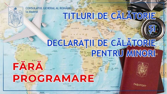 În perioada 27-31 martie 2023, Consulatul General al României la Madrid va prelua, fără programare, TOATE cererile de titluri de călătorie și declarații de trecere a frontierei PENTRU MINORI