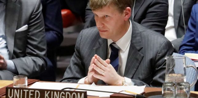Britain’s Deputy U.N. Ambassador Jonathan Allen listens to a speaker during an urgent meeting called by Great Britain to the United Nations Security Council to brief members on former spy poisoning at U.N. headquarters in New York