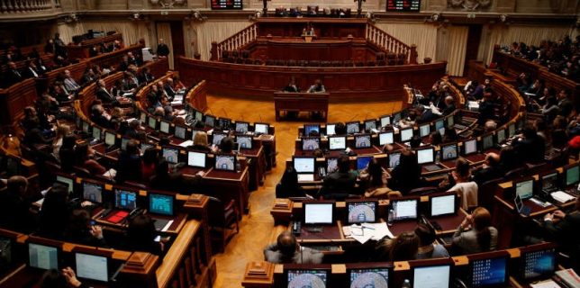 General view shows the Portuguese parliament during a debate on five bills proposing the legalisation of euthanasia, in Lisbon