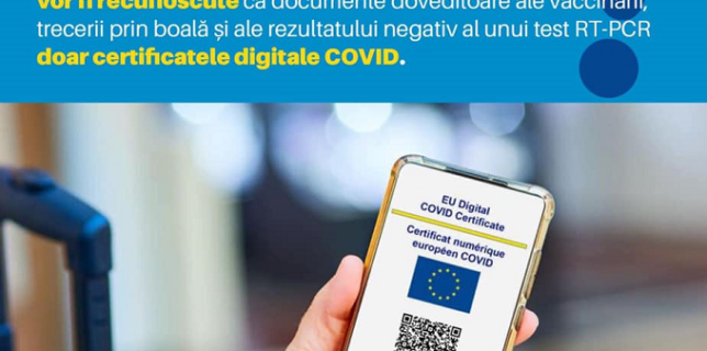 Pentru trecerea frontierelor de stat, la nivelul țărilor UE, vor fi recunoscute doar certificatele digitale COVID europene