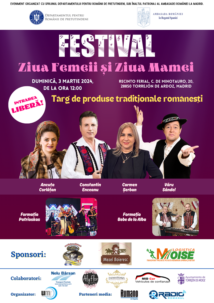 Românii din Spania vor sărbători, pe 3 martie, la festivalul de Ziua Femeii, în Torrejón de Ardoz-afis