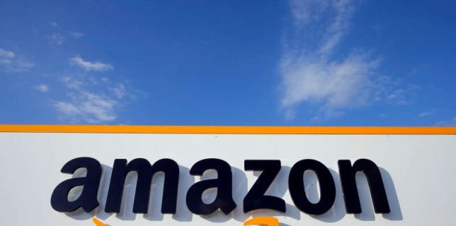 FILE PHOTO: The logo of Amazon is seen at the company logistics centre in Boves