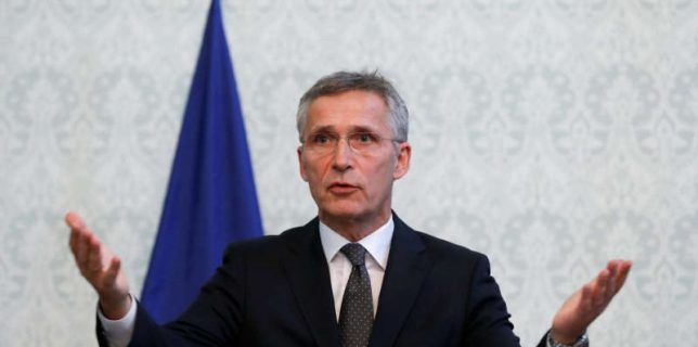 NATO Secretary General Jens Stoltenberg speaks during a joint news conference with Afghanistan’s President Ashraf Ghani in Kabul
