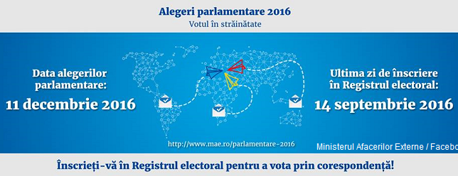 Înscrierea în Registrul electoral se va putea realiza până la data de 14 septembrie 2016 orele 24 00