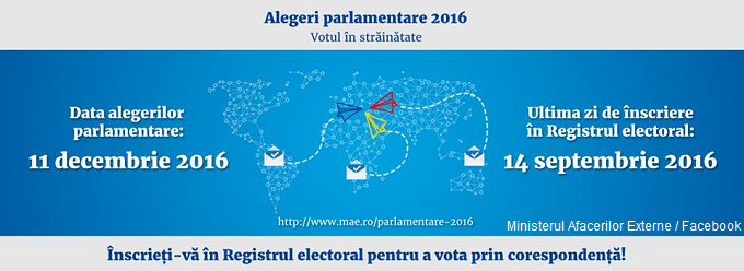Înscrierea în Registrul electoral se va putea realiza până la data de 14 septembrie 2016 orele 24 00